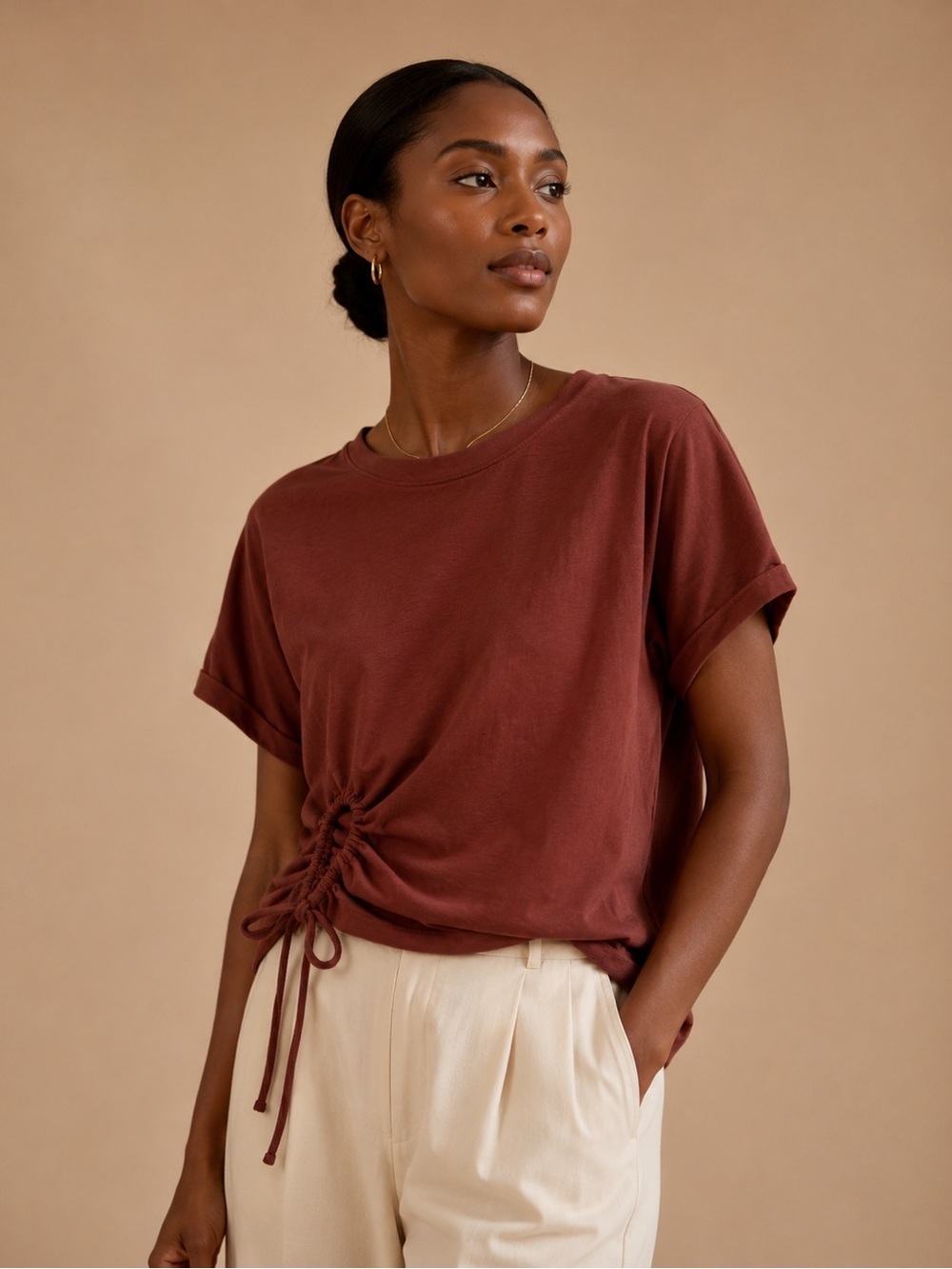 Treasure & Bond Rust Side Ruched Crop Top Women’s Boho Casual Tee Medium